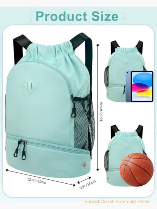 Drawstring Backpack with Shoe Compartment Waterproof Wet Pocket main image 4